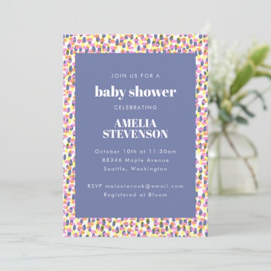 Speelse Paarse Abstracte Dot Pattern Baby shower Kaart (Staand voorkant)
