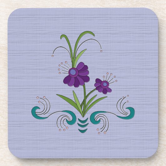 Speelse Paarse Bloem w/Tumbling Blauwgroen Werveli Bier Onderzetter (Voorkant)