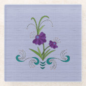 Speelse Paarse Flower w / Tumbling Blauwgroen werv Glazen Onderzetter (Voorkant)