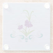 Speelse Paarse Flower w / Tumbling Blauwgroen werv Glazen Onderzetter (Achterkant)
