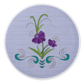 Speelse Paarse Flower w / Tumbling Blauwgroen werv Keramische Knop (Voorkant)