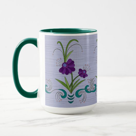 Speelse Paarse Flower w / Tumbling Blauwgroen werv Mok (Links)