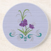 Speelse Paarse Flower w / Tumbling Blauwgroen werv Zandsteen Onderzetter (Voorkant)