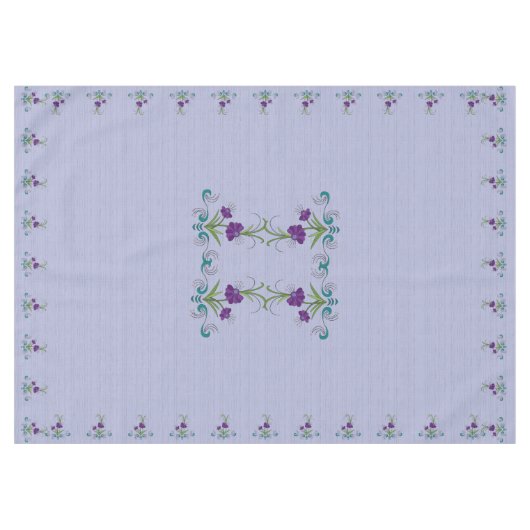 Speelse Paarse Flower w/Tumbling Blauwgroen wervel Tafelkleed (Voorkant (Horizontaal))