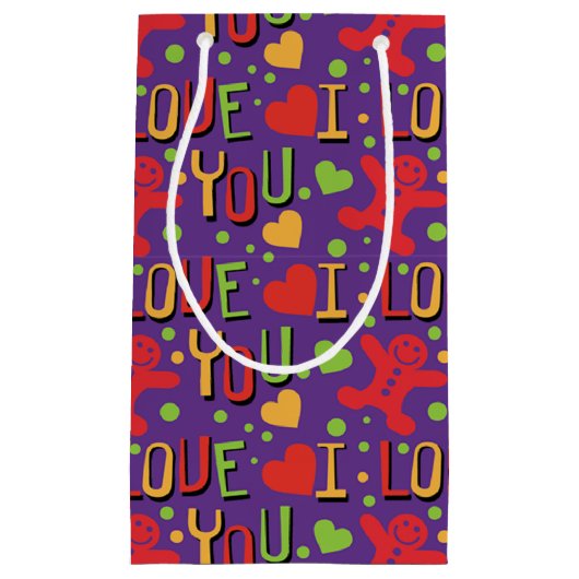 Speelse Paarse kleurrijk Ik hou van je Klein Cadeauzakje (Voorkant)