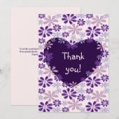 Speelse Paarse Roze Bloem Hart Bedankkaart (Voorkant / Achterkant)
