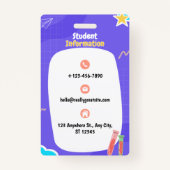 Speelse Paarse Student ID Kaart Badge (Achterkant)