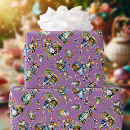 Speelse Paarse Vintage Waterverf Paashaas Cadeaupapier