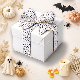 Speelse Paarse Vleermuis & Web Halloween Satijnen Lint