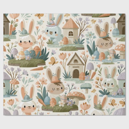Speelse Paashaas Patroon Cadeaupapier (Vlak)