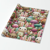 Speelse Paashaas Patroon Cadeaupapier (Uitgerold)