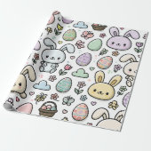 Speelse Paashaas Patroon Cadeaupapier (Uitgerold)