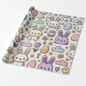 Speelse Paashaas Patroon Cadeaupapier (Uitgerold)