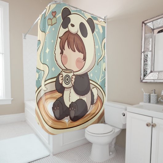 Speelse Panda Avonturen Douchegordijn (In situ)