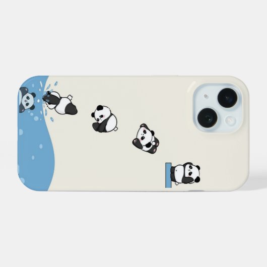 Speelse Panda Dive – Cartoon Dierlijke Telefoonhoe iPhone 15 Case (Achterkant horizontaal)