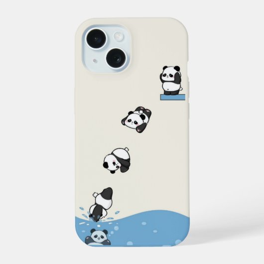 Speelse Panda Dive – Cartoon Dierlijke Telefoonhoe iPhone 15 Case (Achterkant)