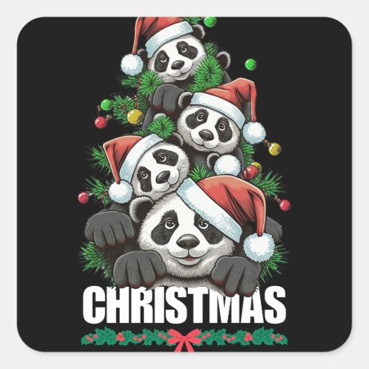 Speelse Panda Kerst sticker (Voorkant)