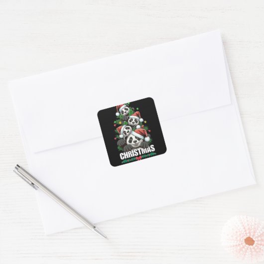 Speelse Panda Kerst sticker (Envelop)