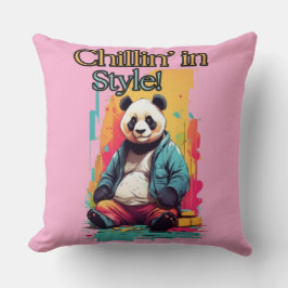 Speelse panda stijl | Blauwe jas artwork Kussen