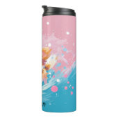 Speelse Papillon Pup: Spetters Roze en Blauw Thermosbeker (Geroteerd rechts)