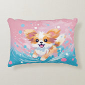 Speelse Papillon Pup: Splash of Pink and Blue Accent Kussen (Voorkant)