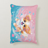 Speelse Papillon Pup: Splash of Pink and Blue Accent Kussen (Achterkant (Verticaal))