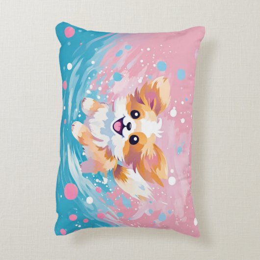 Speelse Papillon Pup: Splash of Pink and Blue Accent Kussen (Achterkant (Verticaal))