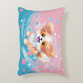 Speelse Papillon Pup: Splash of Pink and Blue Accent Kussen (Voorkant(Verticaal))