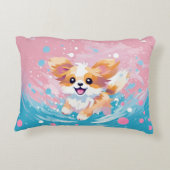 Speelse Papillon Pup: Splash of Pink and Blue Accent Kussen (Achterkant)