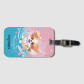 Speelse Papillon Pup: Splash of Pink and Blue Bagagelabel (Voorkant (horizontaal))