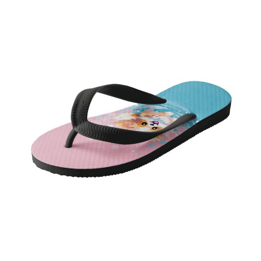 Speelse Papillon Pup: Splash of Pink and Blue Kinder Teenslippers (Schuin)