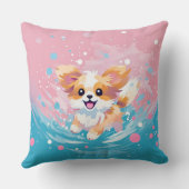 Speelse Papillon Pup: Splash of Pink and Blue Kussen (Achterkant)