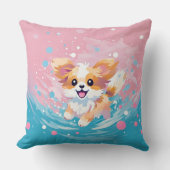 Speelse Papillon Pup: Splash of Pink and Blue Kussen (Voorkant)