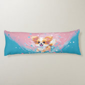 Speelse Papillon Pup: Splash of Pink and Blue Lichaamskussen (Achterkant)