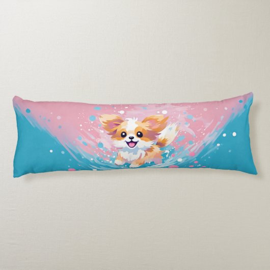 Speelse Papillon Pup: Splash of Pink and Blue Lichaamskussen (Achterkant)