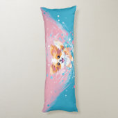 Speelse Papillon Pup: Splash of Pink and Blue Lichaamskussen (Achterkant (Verticaal))