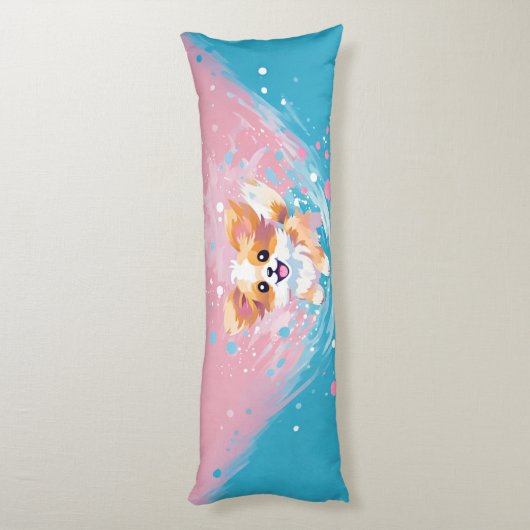 Speelse Papillon Pup: Splash of Pink and Blue Lichaamskussen (Achterkant (Verticaal))