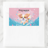 Speelse Papillon Pup: Splash of Pink and Blue Rechthoekige Sticker (Tas)