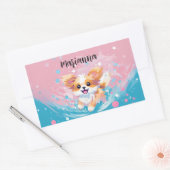 Speelse Papillon Pup: Splash of Pink and Blue Rechthoekige Sticker (Envelop)