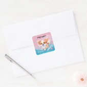 Speelse Papillon Pup: Splash of Pink and Blue Vierkante Sticker (Envelop)