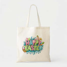 Speelse Pasen Kunst met Konijnenoren en Bloemen Tote Bag