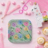 Speelse Pastel Bloemen, 7" Vierkante Papieren Bord (Feest)