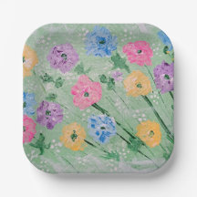 Speelse Pastel Bloemen, 7" Vierkante Papieren Bord