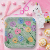 Speelse Pastel Bloemen, 9" Vierkante Papieren Bord (Feest)