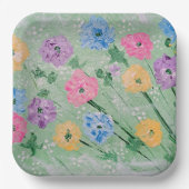 Speelse Pastel Bloemen, 9" Vierkante Papieren Bord (Voorkant)