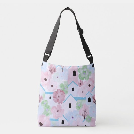 Speelse Pastel Bloemmotief Crossbody Tas (Voorkant)