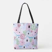 Speelse Pastel Bloemmotief Tote Bag (Achterkant)