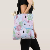 Speelse Pastel Bloemmotief Tote Bag (Dichtbij)