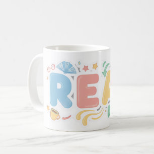 Speelse Pastel Bubble "LEES" Sticker Stijl Koffiemok