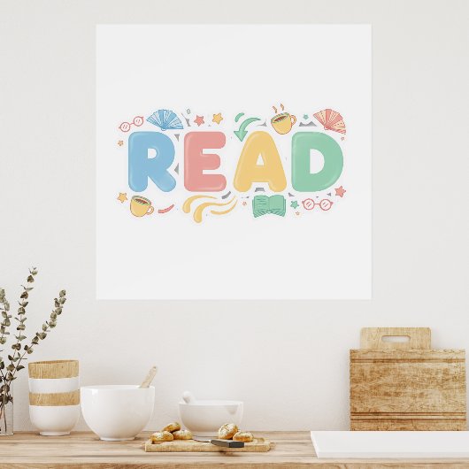 Speelse Pastel Bubble "LEES" Sticker Stijl Poster (Keuken)